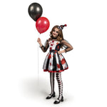 Spooktacular Creations Girls Clown Costume, Halloween Scary Clown Costume, Black and White Bloody Jester Dress for Girls Halloween Dress Up, Role Play, Cosplay Party-L
