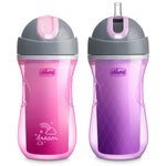 Chicco Insulated Straw Sippy Cup 12+ Months, 9oz Toddler Training Cup with Spill-Free Flip-Top Lid, BPA-Free 2-Pack, Dream Pink/Purple