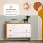 dadada Austin 5-Drawer Dresser for Nursery and Bedroom - Modern Design, Large Storage, Baby-Safe Finish, Anti-Tip Safety, Solid Wood Feet, Durable Construction (White + Red Oak)