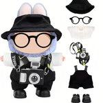 17cm Doll Clothes – 6-Piece Set, Hat + Overalls + Shirt + Camera + Glasses + Shoes, Cute and Premium Dolls Outfit Accessories (Black)