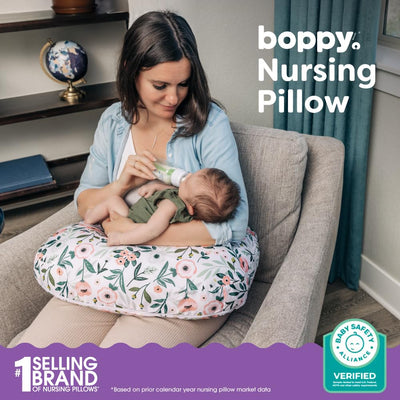 Boppy Nursing Pillow - Firm, Ergonomic U-Shaped Bottle and Breastfeeding Pillow with High Lift for Comfort and Support, Spacious Surface - Pink Garden Flowers