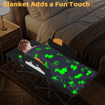 ZENPETIO Kids Camping Cot, Foldable Toddler Bed with Safety Rails & Glow-in-The-Dark Blanket, Sturdy Portable Design for Travel, Indoor Outdoor Sleeping Cot for Toddlers Kids