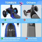 TONBUX Kids Scooter for Age 3-12, Toddler Scooters with 4 Adjustable Heights, Light Up 3-Wheels Scooters, Shock Absorption Design, Lean to Steer, Balance Training Scooter for Kids - Blue