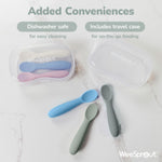 WeeSprout baby spoons with travel case on a light background