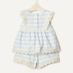 Amazon Essentials x Sofia Grainge Baby Girls' Cotton Eyelet Top & Shorts Play Set, Pale Blue Bold Stripe, 18 Months