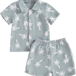 Baby Boys Clothes Set Toddler Infant Boys Button-down Shirt Tops + Cotton Gauze Shorts Summer Outfit 2PCS with Pockets