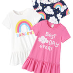 PATPAT Toddler Girl Floral Skater Multipack Dresses 2/3 Pack Spring Polka Dots Short Sleeve Priness A-line Dress
