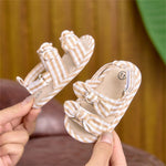 Baby Girl Sandals Shoes Stripes Summer Breathable Beach Shoes Non-Slip Soft Soles Shoes First Walking Shoes Crib Shoes Prewalkers Beige