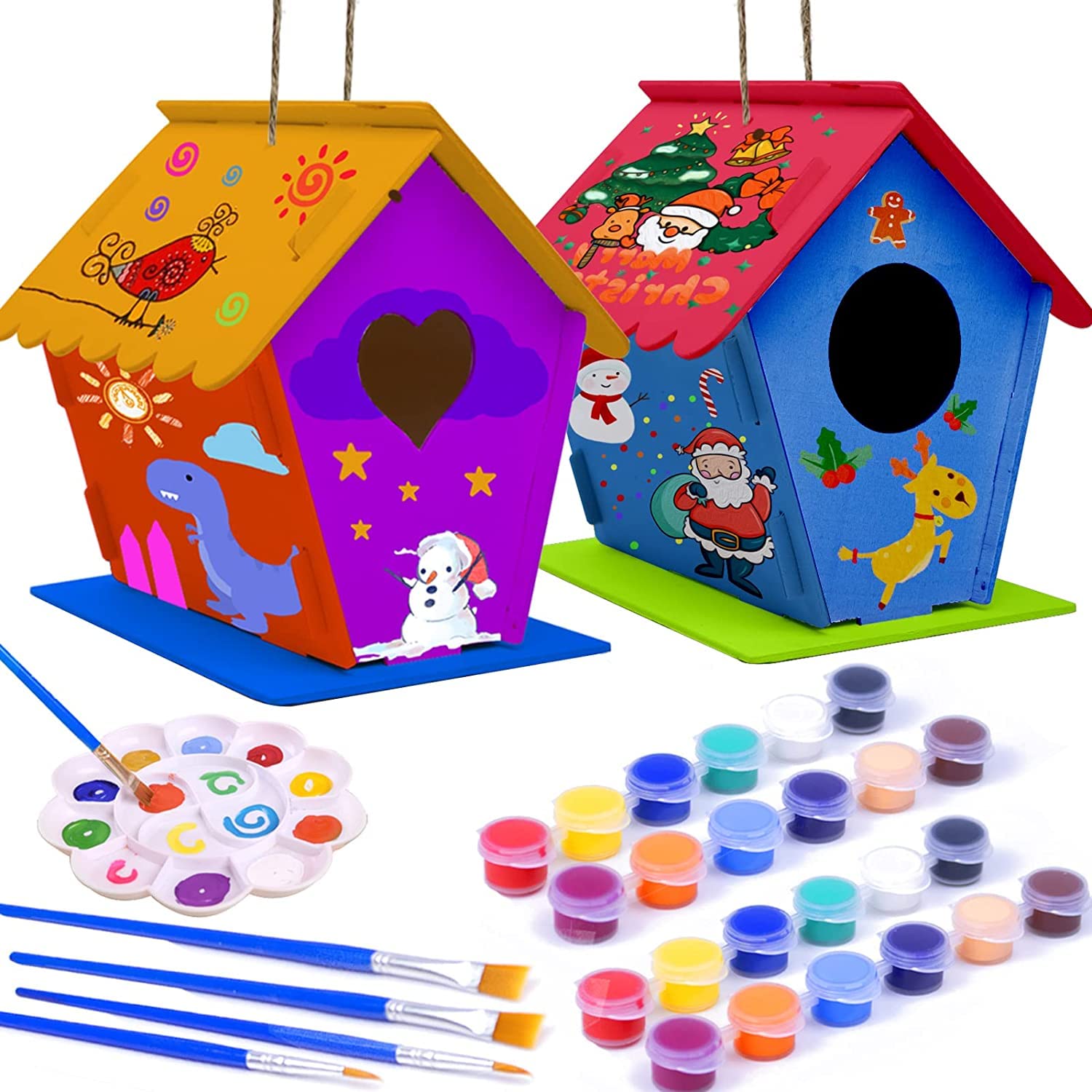hapray 4 Pack Bird House Crafts for Kids Ages 5-8 8-12, Buildable DIY Birdhouse Kit for Children to Build, 3+ Summer Arts and Craft Projects with Paint, Boy Girl Gift Christmas