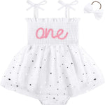 HONGTEYA Baby Girl 1st Birthday Outfit Girl First Birthday Clothes One Year Old Gifts Lace Romper Tulle Summer Newborn Dress