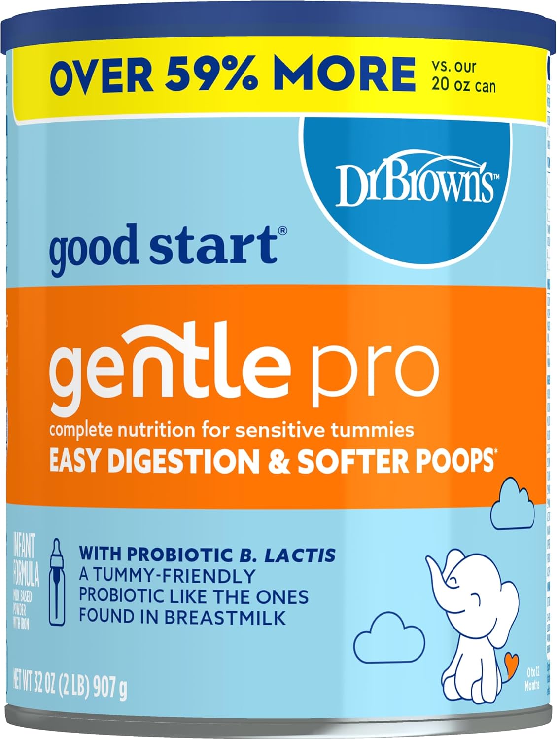 Good Start | Dr. Brown’s Gentle Pro, Baby Formula Powder, For Sensitive Tummies, Easy Digestion and Softer Poops, Infant Formula with Probiotics, DHA, Non-GMO, 32 OZ