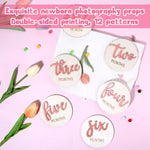 Hello World Newborn Sign Baby Milestone Signs, Newborn Milestone Age Wooden Cards from 1-12 Months, Baby Growth Cards, Double Sided Engraved Keepsake for Girls Photo Props