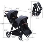 GarveeLife Double Stroller for Infants and Toddlers, Foldable Tandem Stroller, Reversible Pushchair Bassinet Pram with Large Storage Basket, Adjustable Backrest & Canopy, Dark Grey