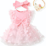 Renotemy Baby Girl Flower Dress Summer, Tutu Tulle Boho Princess Wedding Birthday Party Dresses for Infant Girls 0-18 Months