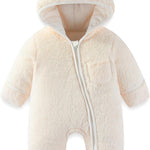 Newborn Baby Bear Outfit With Fold-Over Mittens and Footies Girls Boys Winter Fleece Clothes Hooded Romper Snowsuit