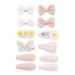 12PCS Toddler Hair Accessories – Handmade Baby Girl Hair Clips with Embroidered Flowers, Bows, Butterflies & Snap Barrettes for Girls, Birthday, Halloween & Christmas Gift Set (Khaki white)