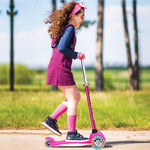 3-Wheel Kick Scooter for Kids Ages 3-8 Lean-to-Steer Toddler Scooter with Extra Wide Light Up Wheels, 4 Adjustable Heights, Foldable Scooters for Boys & Girls, Max Weight 110lbs (Pink)