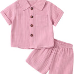 Baby Boys Clothes Set Toddler Infant Boys Button-down Shirt Tops + Cotton Gauze Shorts Summer Outfit 2PCS with Pockets