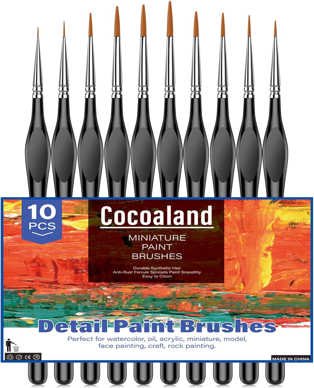 10Pcs Micro Paint Brushes Set with Triangular Handles - For Acrylic, Watercolor, Crafts, Models