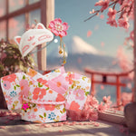 17cm Doll Clothes,Outfit Accessories Kimono Set for 6.7inch Dolls Girls, Kawaii Chic Designer Style Flower Hairbow+Pink Clothing Pajamas+Cute Halloween Mask(NO Doll)