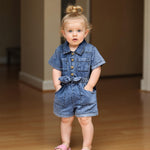 Ledy Champswiin Summer Toddler Girl Jumpsuit Shorts Little Girl Overalls Clothes Baby Jean Romper Jumpsuit One Piece Outfit (Blue, 12-18 Months)