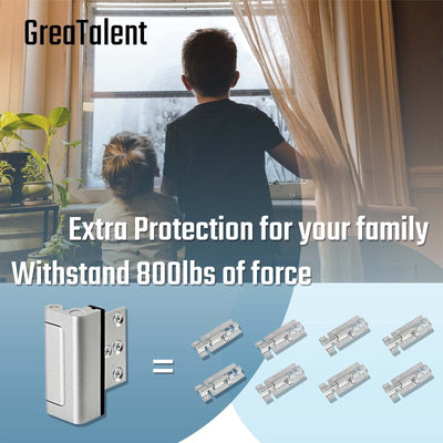 GreaTalent 3PACK Home Security Door Reinforcement Lock Childproof, Add High Security to Home Prevent Unauthorized Entry, Aluminum Construction Finish, Frame Lock, Silver