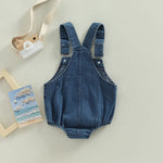 BULINGNA Infant Baby Boy Girl Denim Romper Sleeveless Straps Button Jeans Jumpsuit Unisex Baby Jeans Overalls Summer Clothes (Blue, 12-18 Months)