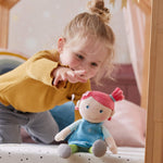 HABA Snug Up Philine - 10" Soft Doll with Embroidered Face, Pink Pigtail and Removable Blue Dress - Machine Washable - Perfect First Doll and Stuffed Cuddle Companion for 18 Months and Up