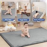 Huloo Sleep Ultra Soft Baby Play Mat for Floor,1.3" Thick Elasti-Foam 50x50 Playpen Mat for Toddlers Infant kids,Non-Slip Backing Safe for Crawling&Tummy Time,Tatami Style (Dark Grey)