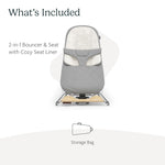 UPPAbaby Mira Bouncer/Portable 2-in-1 Bouncer + Seat Grows with Your Baby/GREENGuard® Gold, JPMA + FSC® Certified/Cozy Seat Liner + Storage Bag Included/Stella (Grey Mélange/Silver Chrome/Maple Wood)