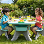 Costzon Kids Table and Chairs, 3 PCS Activity Desk Set w/ 4 Detachable Storage Bins for Indoor Outdoor Play Art Crafts Picnic Patio, Lightweight Toddler Table and Chair Set (Green & Gay)