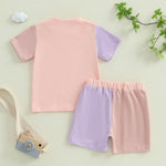 FOCUSNORM Toddler Baby Girls Summer Clothes Letter Short Sleeve T-shirt Top Shorts Sets Cute Newborn Infant Outfits 6M-3T (Contrast Pink, 18-24 Months)