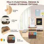 Costzon Easel for Kids, Wooden Art Center with Double-Sided Blackboard & Whiteboard, Paper Roll for Drawing, Crafts, Writing, Toddler Activity Table with Storage, Kids Table and Chair Set (Brown)