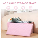 B FSOBEIIALEO Folding Storage Ottoman, Faux Leather Footrest Seat Long Shoes Bench Box Chest, Pink 30"x15"x15"