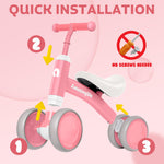 Balance Bike for 1 Year Old Girls Gifts, 10-24 Months Toddler Girls Toys, No Pedal Infant 4 Wheels Bicycle Toys, Free Cute Mermaid Sticker, First Birthday Gifts for Girls