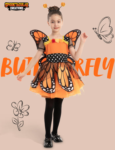 Spooktacular Creations Child Girls Butterfly Costume, Toddlers Fantasy Butterfly Outfit with Wings and Headband, Baby Dress for Kids Halloween Role Play Parties (Toddler (3-4yr))
