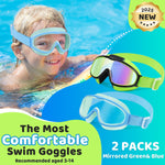 Vvinca Kids Goggles with Comfort Fabric Strap, Kids Swim Goggles Wide View Anti-Fog/UV No Leaking Swimming Goggles for 3-14