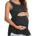 Xpenyo Womens Maternity Tank Top Sleeveless Lace Crochet Trim Peplum Cami Shirts Black White Striped M