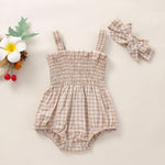 Newborn Baby Girl Bodysuit Sleeveless Halter Frill Romper One-piece Jumpsuit with Headband Summer Clothes Set (Khaki, 6-12 Months)
