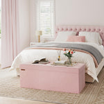 SONGMICS Mazie Collection - Storage Ottoman Bench, Foldable Foot Rest, 15 x 43 x 15 Inches, End of Bed Bench, Storage Chest, Load 660 lb, Living Room, Bedroom, Entryway, Jelly Pink ULSF277R01