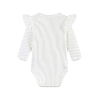 FITFIFTH POD Baby Ruffle Top Newborn Bodysuit Short Sleeve Baby White Girl 100% Organic Cotton Breathable Solid white 0~3Months