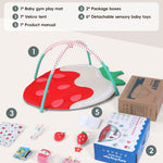 Heypappy Tummy Time Mat, 9-in-1 Strawberry Baby Play Gym Mat, Oversize Baby Play Activity Mat with Sunshade & 6 Detachable Sensory Toys, Washable Non-Slip Mat for Newborn Infant Baby Essentials Gift