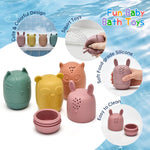 LITTLE RAWR Silicone Bath Toys for Babies 6-12 Months, Easy-to-Dry Detachable Animal Squirt Toys & Floating Boat Set for Toddlers 1-3, Soft Food-Grade Sensory Water Toys for Bathtub, Pool & Beach