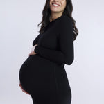 Motherhood Maternity Women's Long Sleeve Rib Knit Column Midi Pregnancy Bodycon Dress, Black, Large