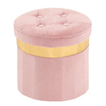 xuperbonus Small Ottoman with Storage,Folding Round Ottoman with Gold Trim,Velvet Storage Stool,Foot Stool with Soft Padded,Foot Rest for Living Room13“x13”x12.4(Pink,1pcs)