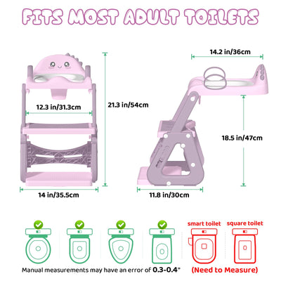 Potty Training Seat, Upgrade 2 in 1 Potty Training Toilet with Step Stool Foldable Toddler Toilet Seat for Kids Boys Girls Toddler Potty with Splash Guard Anti-Slip Pad Adjustable Ladder & Seat Height