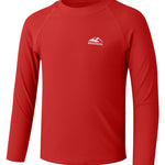 Toddler Boys Swim Shirt Long Sleeve Rash Guard UPF 50+ Sun Protection Shirts for Baby Kids Quick Dry(Red,12-18M)