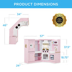 Best Choice Products Pretend Play Corner Kitchen, Ultimate Interactive Wooden Kids Playset w/Lights & Sounds, Ice Maker, Hood - Bevel Pink
