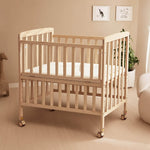 Flwrgirl Convertible Mini Baby Crib - Portable Bedside Bassinet with Mattress Included,3 Heights Baby Crib with Wheels for Small Room and Newborns 0-12 Months,Unpainted