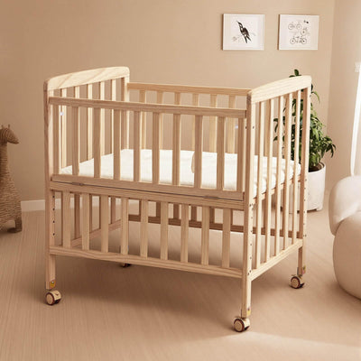 Flwrgirl Convertible Mini Baby Crib - Portable Bedside Bassinet with Mattress Included,3 Heights Baby Crib with Wheels for Small Room and Newborns 0-12 Months,Unpainted